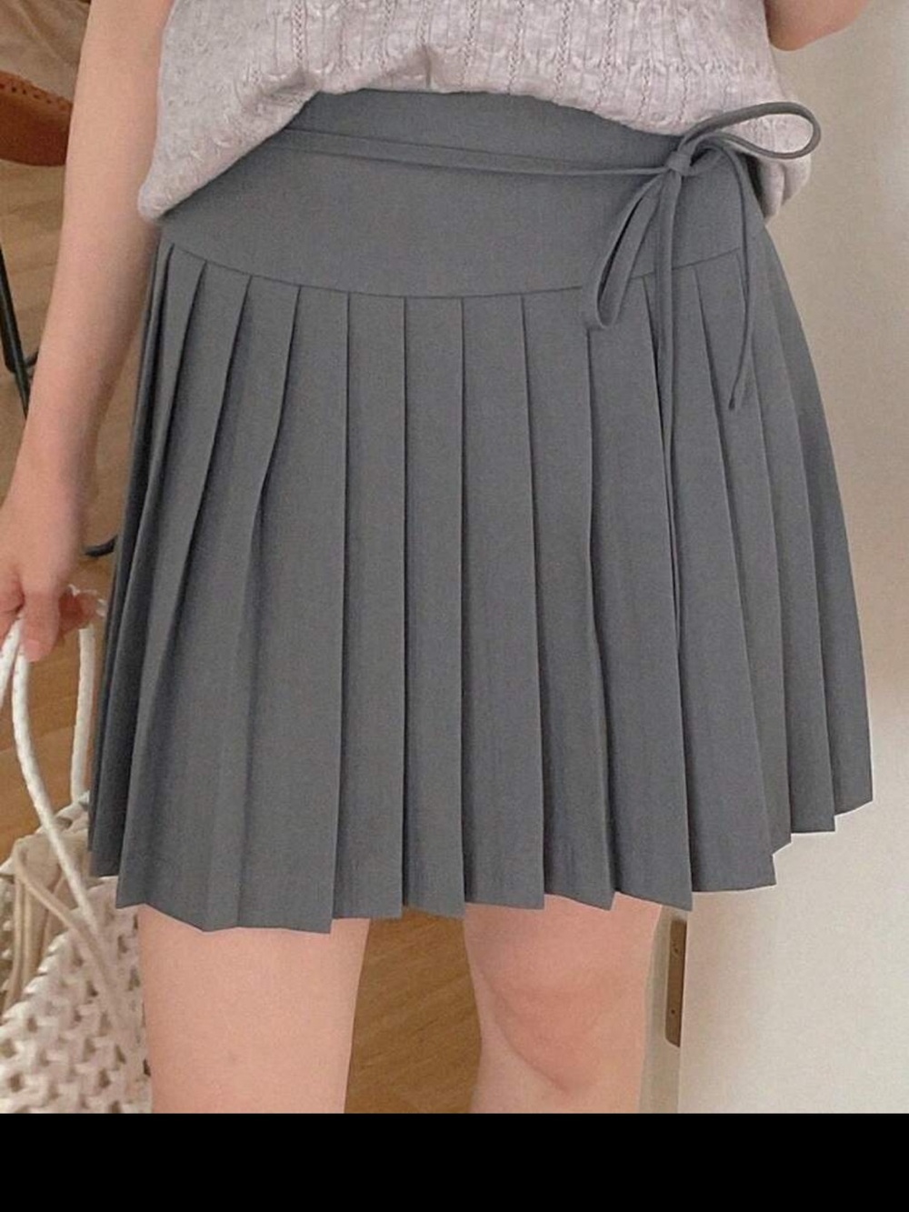 Pleated A-Line Mini Skirt - Gray